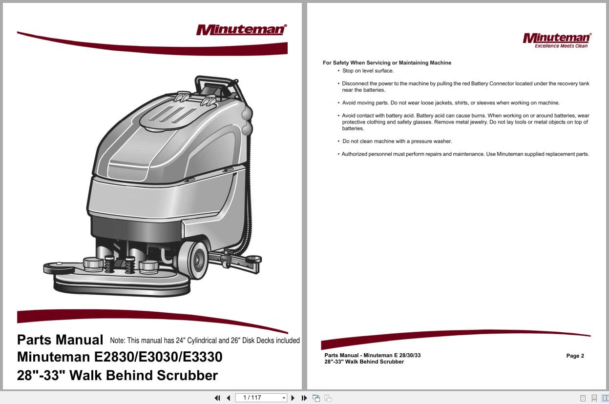 Minuteman Scrubber E2830 E3030 E3330 Parts Manual 988745 2012 (1)
