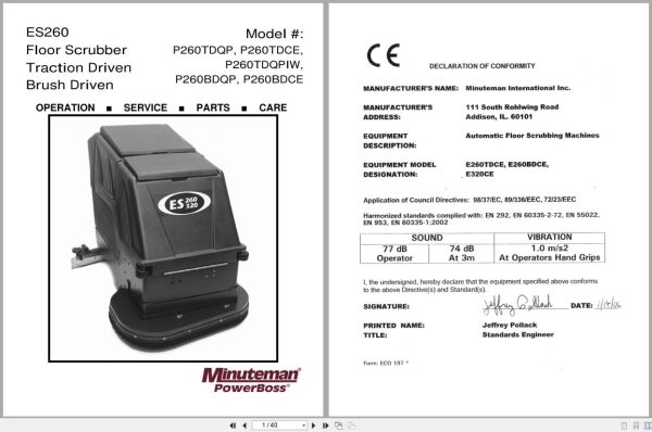 Minuteman Scrubber Es260 P260Tdqp To P260Bdce Operation Service Parts 988021 (1)