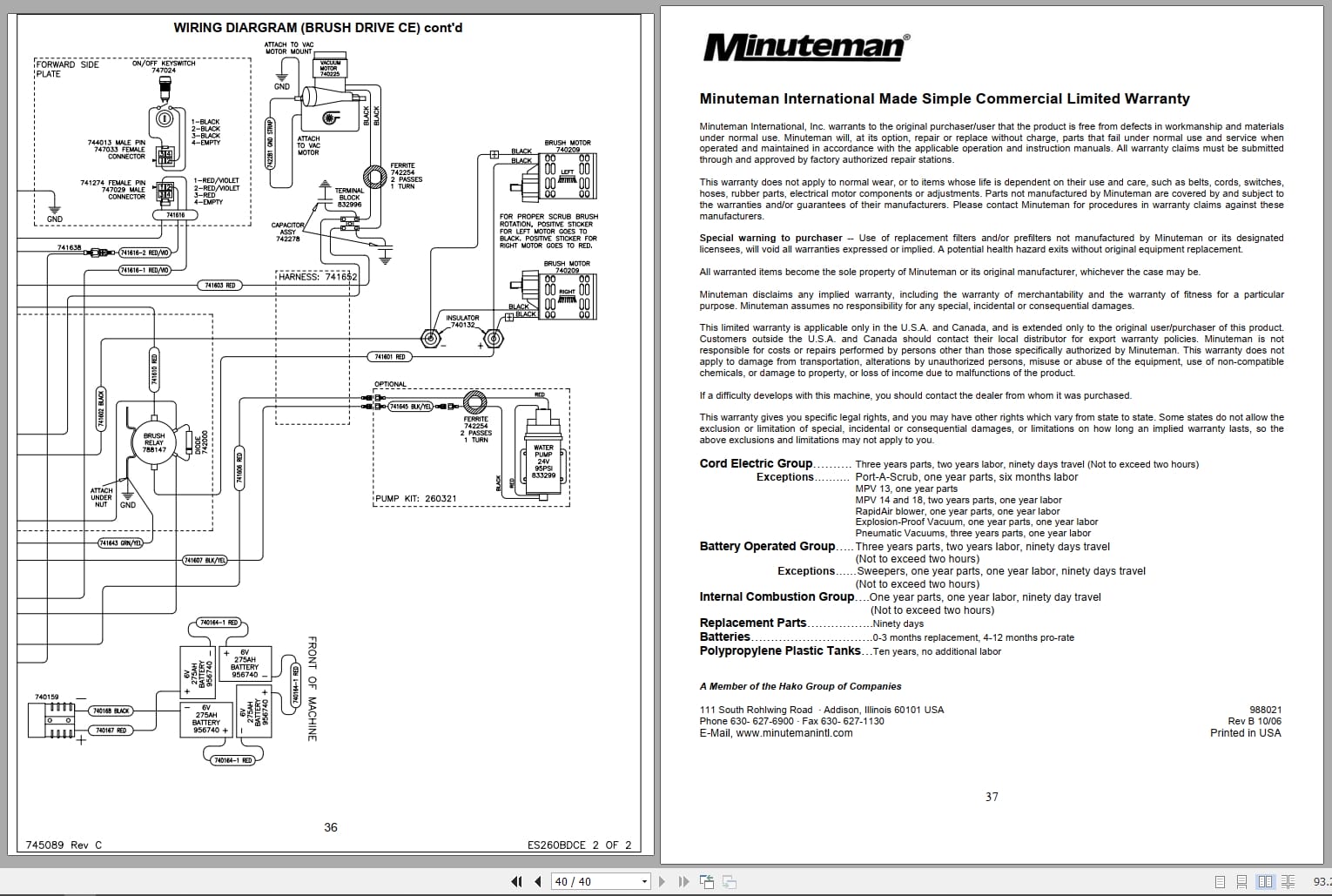 Minuteman Scrubber ES260 P260TDQP To P260BDCE Operation Service Parts 988021 (4)