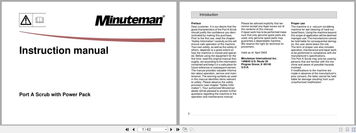 Minuteman Scrubber Port A Scrub with Power Pack Instruction Manual 88 10 2852 (1)