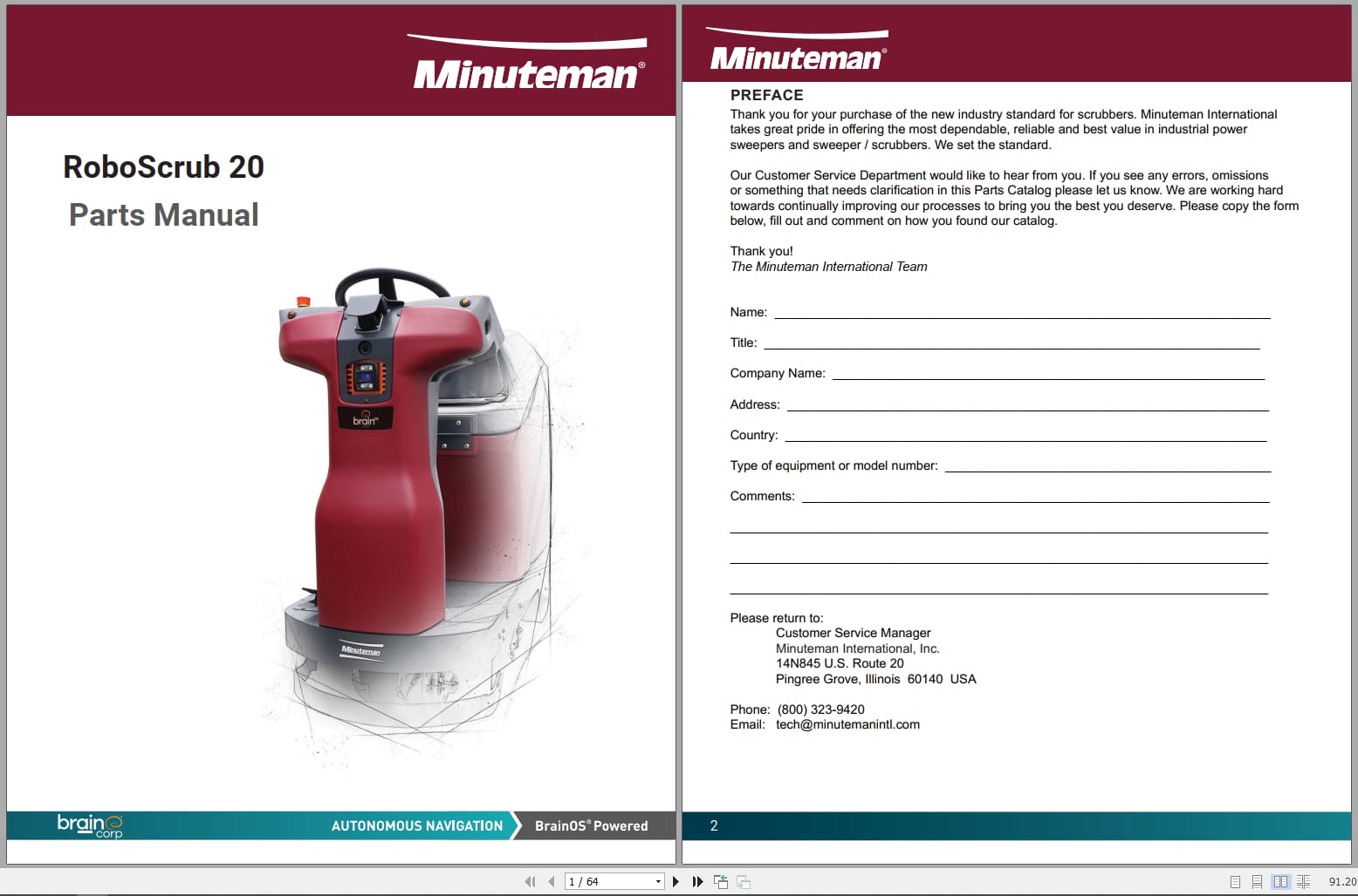 Minuteman Scrubber RoboScrub 20 Service Operation Parts Troubleshooting Manual (1)