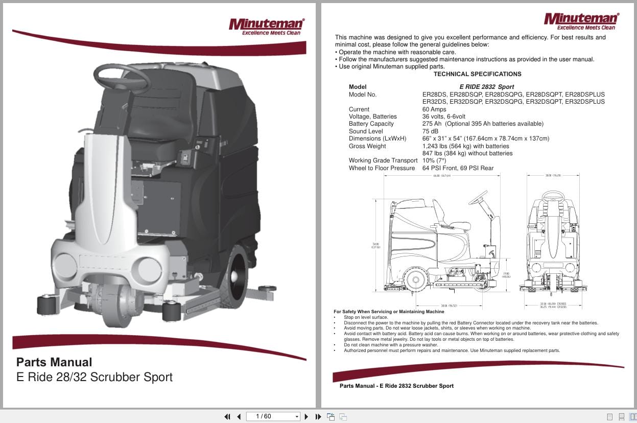 Minuteman Scrubber Sport E Ride 28 32 ER28DS To ER32DSPLUS Parts Manual 988739S 2016 (1)