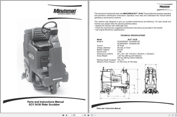 Minuteman Scrubber Sport Scv2426 Series Operation Parts Manual Trouble Codes (1)