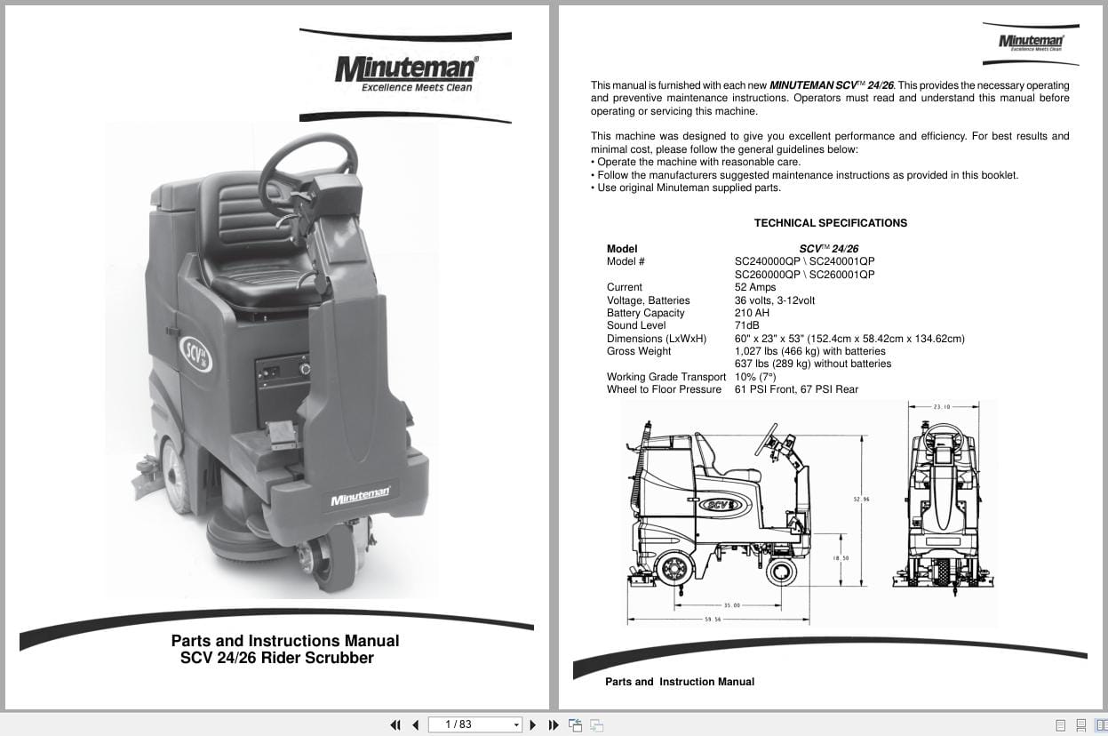 Minuteman Scrubber Sport SCV2426 Series Operation Parts Manual Trouble Codes (1)