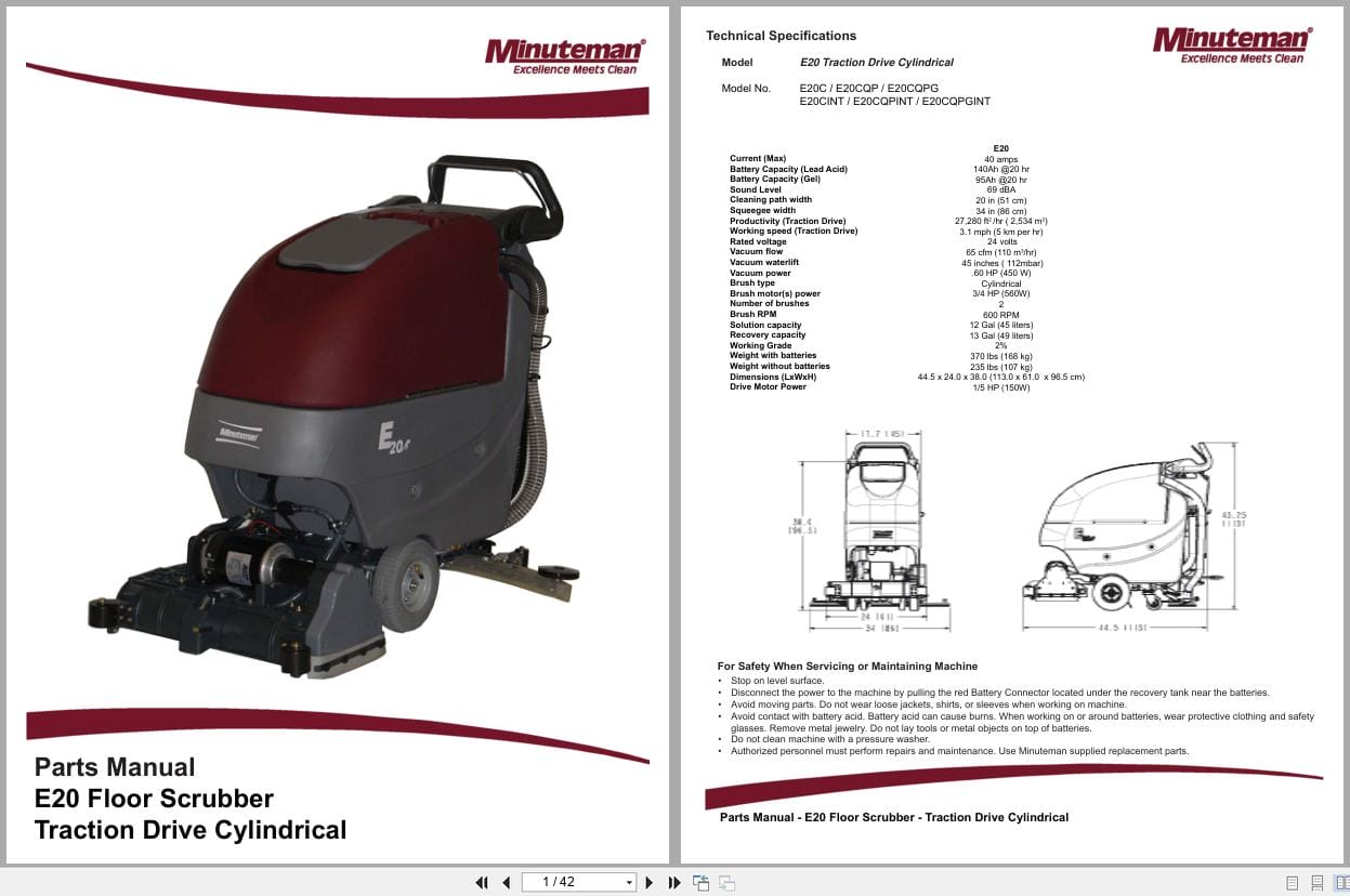 Minuteman Scrubber Traction Drive Cylindrical E20 Parts Manual And Electrical Schematic (1)