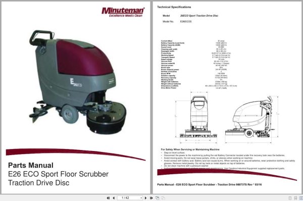 Minuteman Scrubber Traction Drive Disc E26Ecos Sport Parts Manual And Electrical Schematic 988737S 2016 (1)