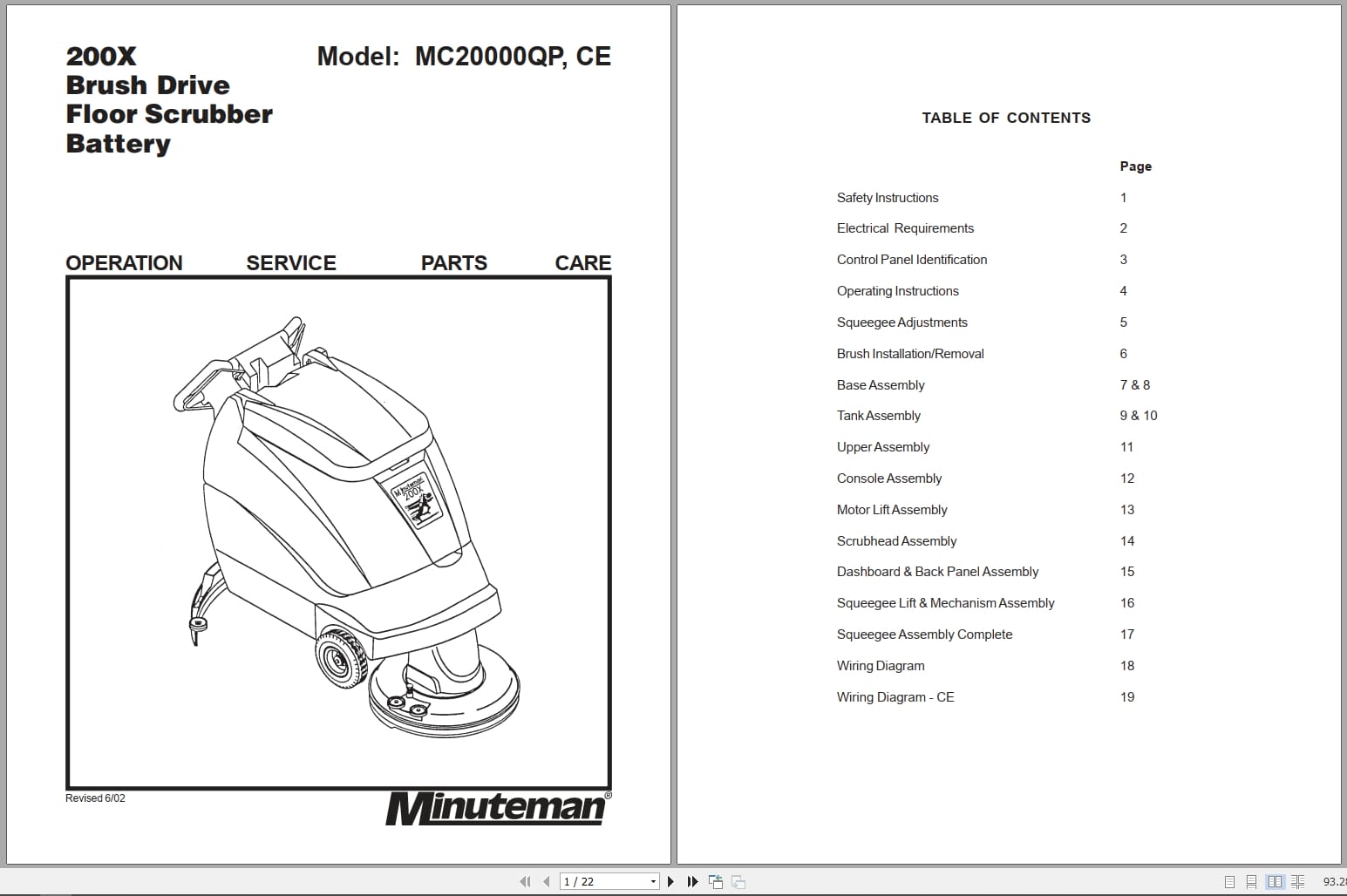 Minuteman Scrubber Walk Behind 200X Series Operation Service Parts Care (1)