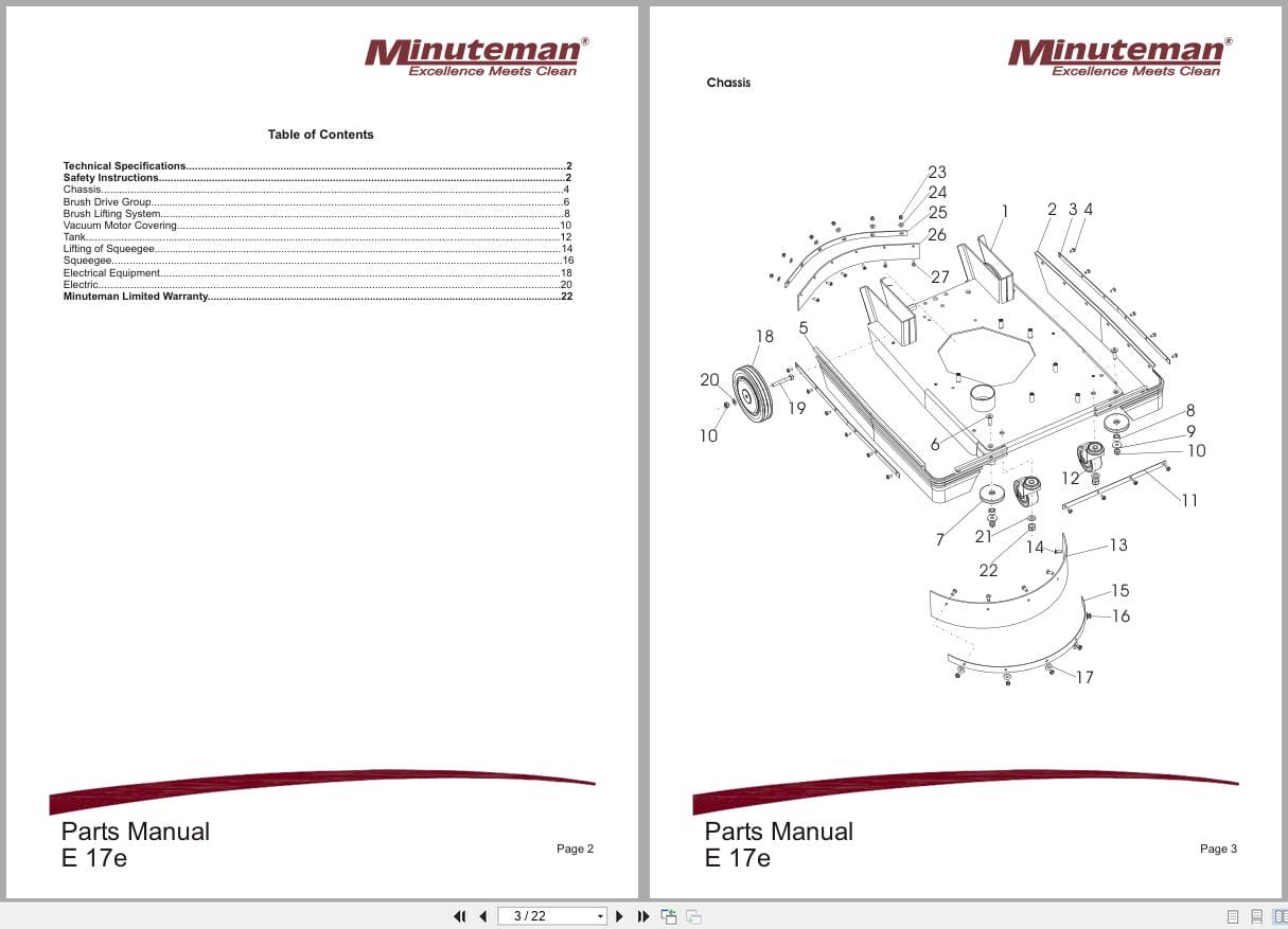 Minuteman Scrubber Walk Behind E17e M17115 Electric Roots Version Parts Manual 3270008 2008 (2)