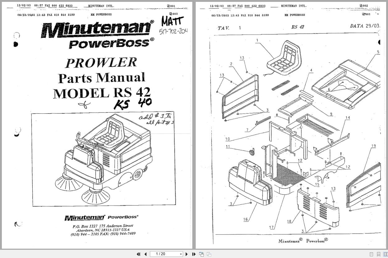 Minuteman Sweeper Prowler RS42 KS40 Parts Manual (1)