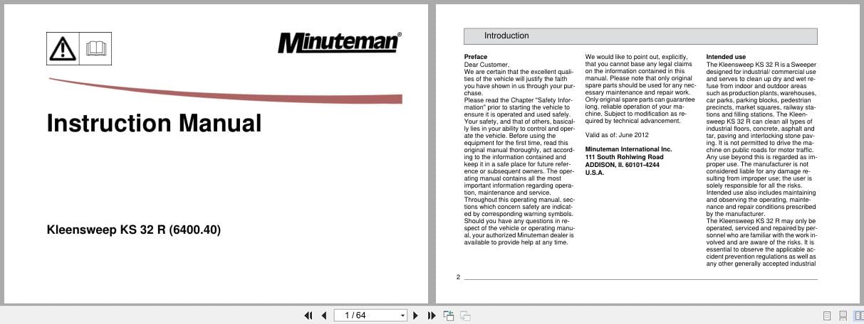 Minuteman Sweepers Riders Kleensweep KS32R 6400.40 Instruction Manual 88 10 3013 (1)