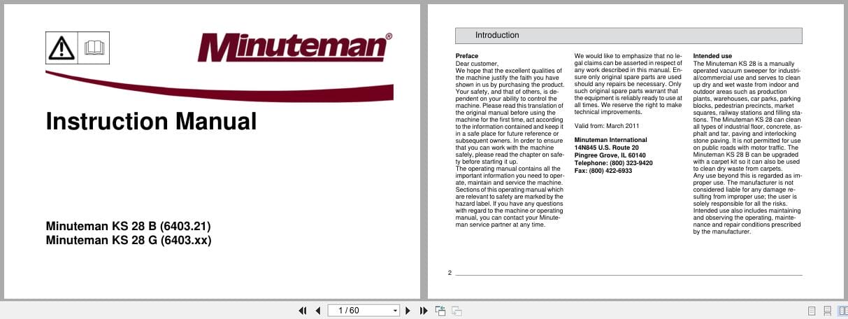 Minuteman Sweepers Walk Behind KS28B KS28G Instruction Manual 88 10 2960 (1)