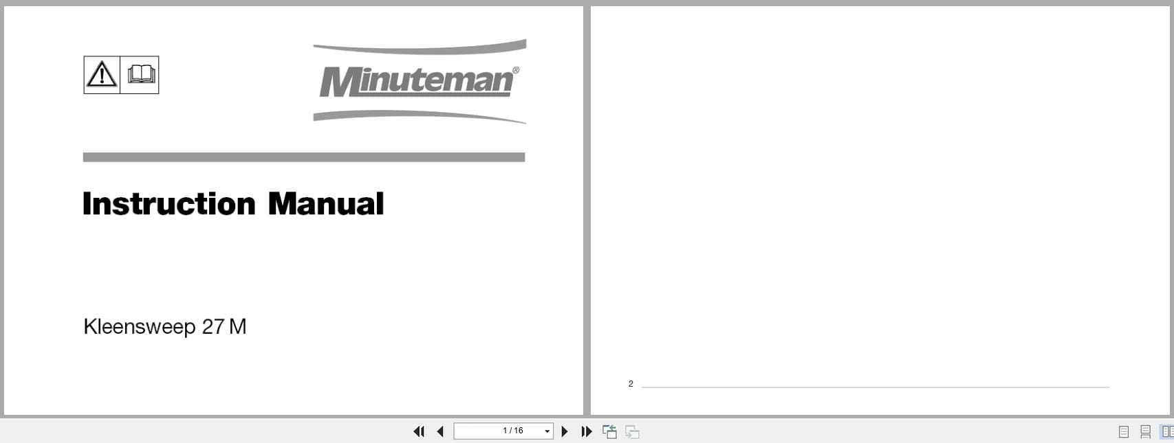 Minuteman Sweepers Walk Behind Kleensweep 27M Instruction Manual 88 10 2752 (1)
