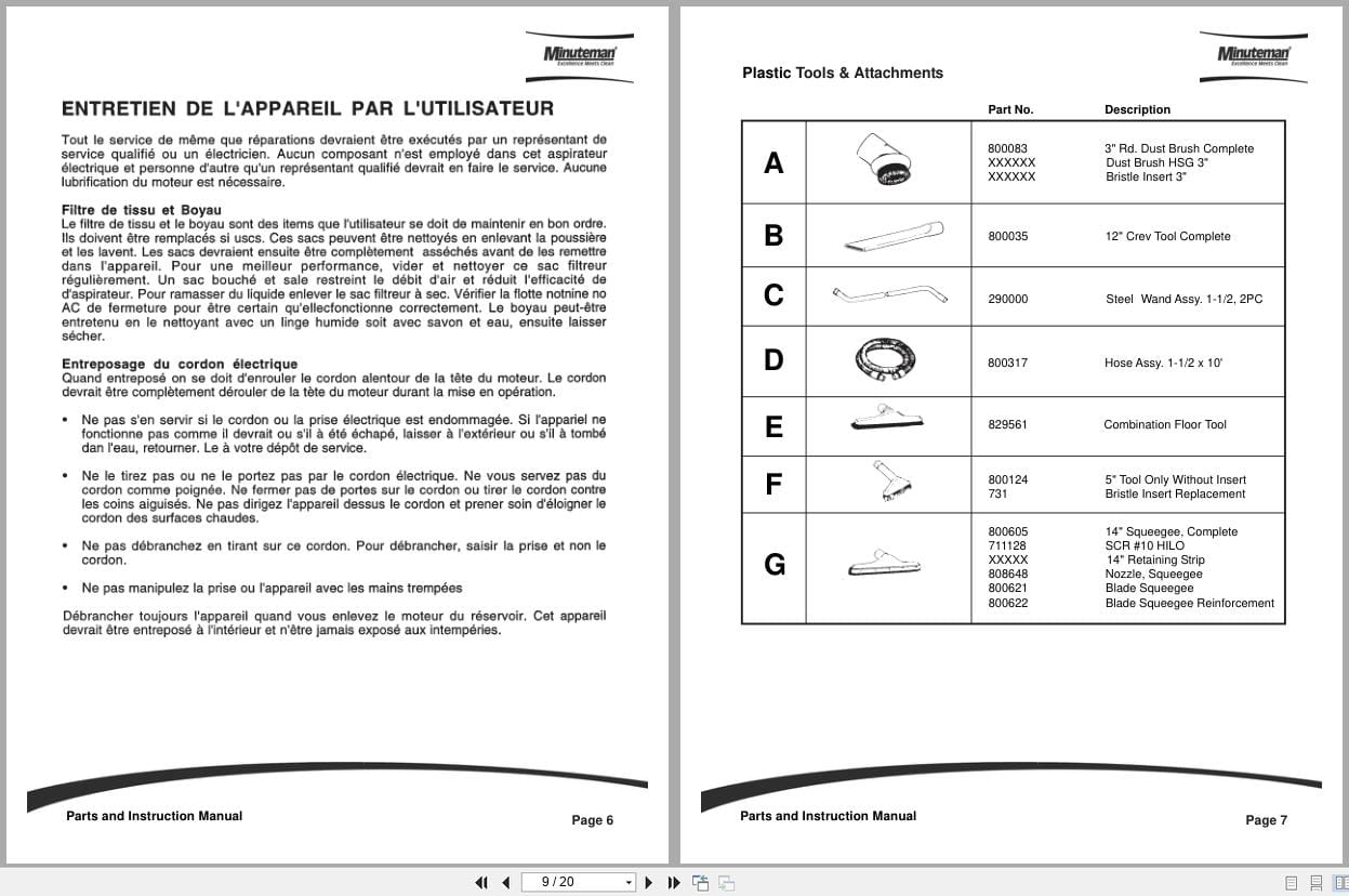 Minuteman Tank Vacuum 290 Series Parts Instruction Manual (2)