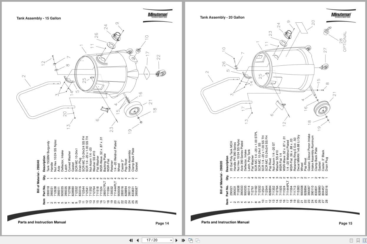 Minuteman Tank Vacuum 290 Series Parts Instruction Manual (3)