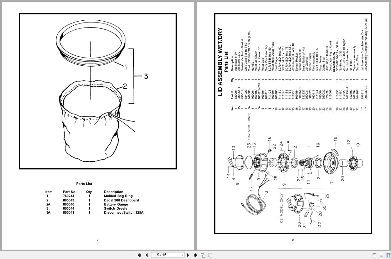 Minuteman Tank Vacuums 290 Series Operation Service Parts 987216 2003 (2)