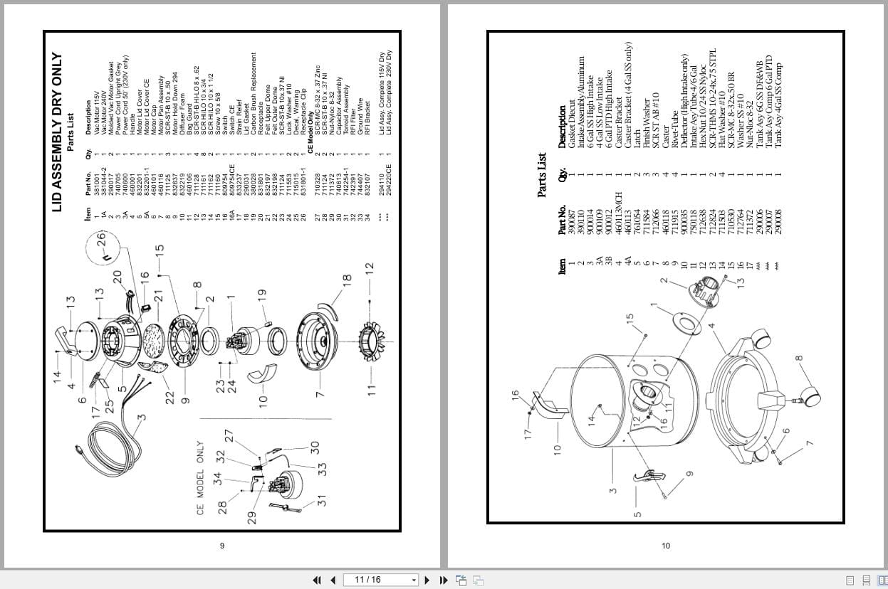 Minuteman Tank Vacuums 290 Series Operation Service Parts 987216 2003 (3)