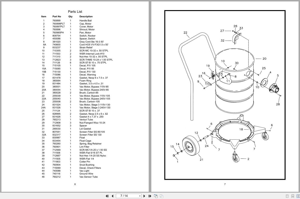 Minuteman Tank Vacuums C39085 C39105 C39130 C39330 C39055 Operation Service Parts 987312 (3)