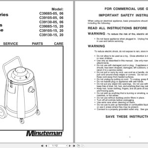 Minuteman Tank Vacuums C39085 C39105 C39130 Operation Service Parts 987316 (1)