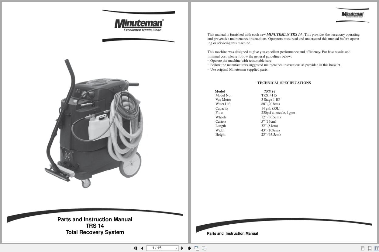 Minuteman Total Recovery System TRS14 Parts Instruction Manual (1)