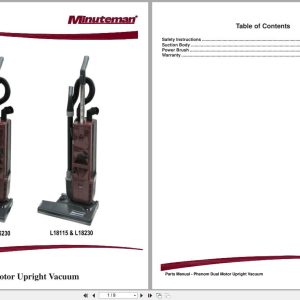 Minuteman Upright Vacuum L15115 To L18230 Operation Service Parts Care 988743 2012 (1)