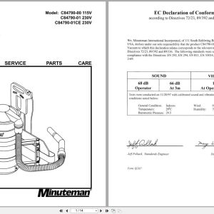Minuteman Vacuum C84790 00 C84790 01 C84790 01CE Operation Service Parts 987247 2003 (1)