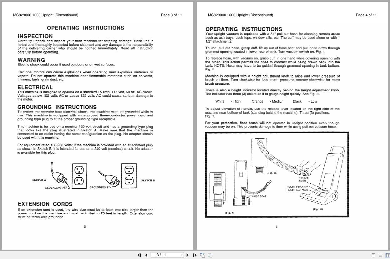 Minuteman Vacuum MC829000 1600 Vac Operation Service Parts Care 985724 (2)