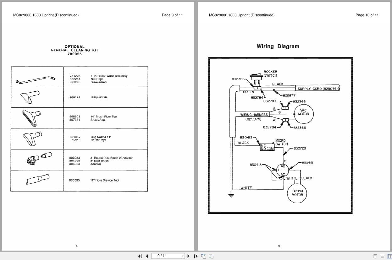 Minuteman Vacuum MC829000 1600 Vac Operation Service Parts Care 985724 (3)