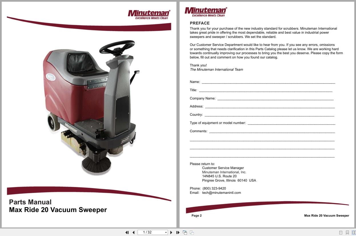 Minuteman Vacuum Sweeper Max Ride 20 Parts Manual (1)