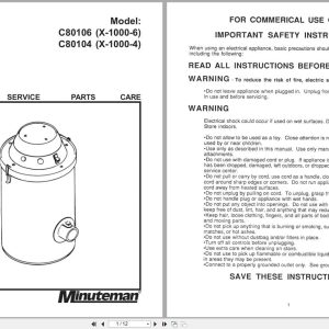 Minuteman Vacuum X 1000 C80106 C80104 Operation Service Parts 987809 2002 (1)