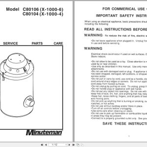 Minuteman Vacuum X 1000 C80106 C80104 Operation Service Parts Care 987809 2002 (1)