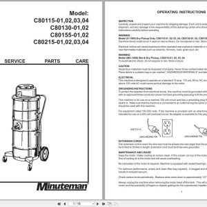 Minuteman Vacuum X1000 MX 1000 C80115 01 To C80215 04 Operation Service Parts Care 987804 (1)