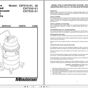 Minuteman Vacuum X705 C87515 01 To C87555 01 Operation Service Parts 987722 2002 (1)