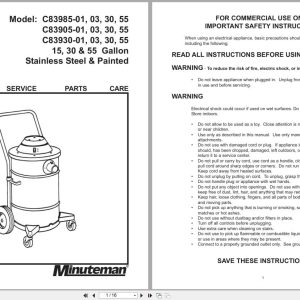 Minuteman Vacuum X839 C83985 C83905 C83930 Operation Service Parts Care 987846 2002 (1)