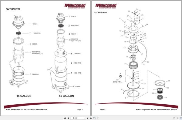 Minuteman Vacuums X705 C87515 03 C87555 01 Parts And Instruction Manual 988724 2017 (2)