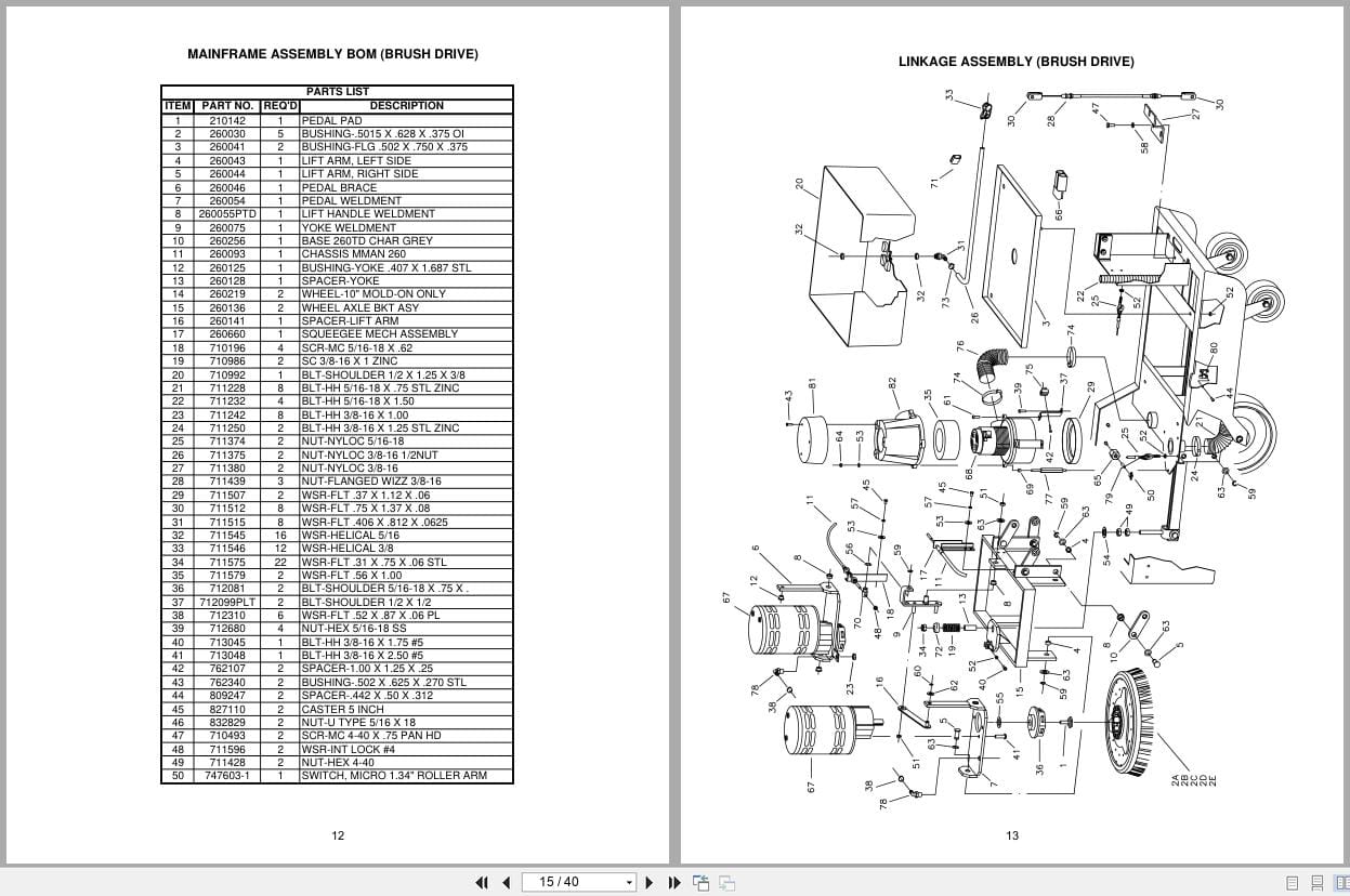 Minuteman Walk Behind Scrubber E260 ES260 Operation Service Parts Instructions Manual (2)