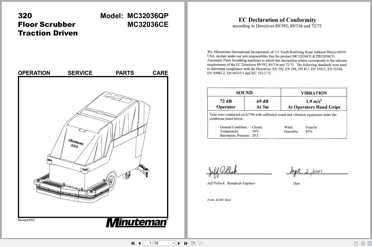 Minuteman Walk Behind Scrubber MC32036 320 Operation Service Parts (1)