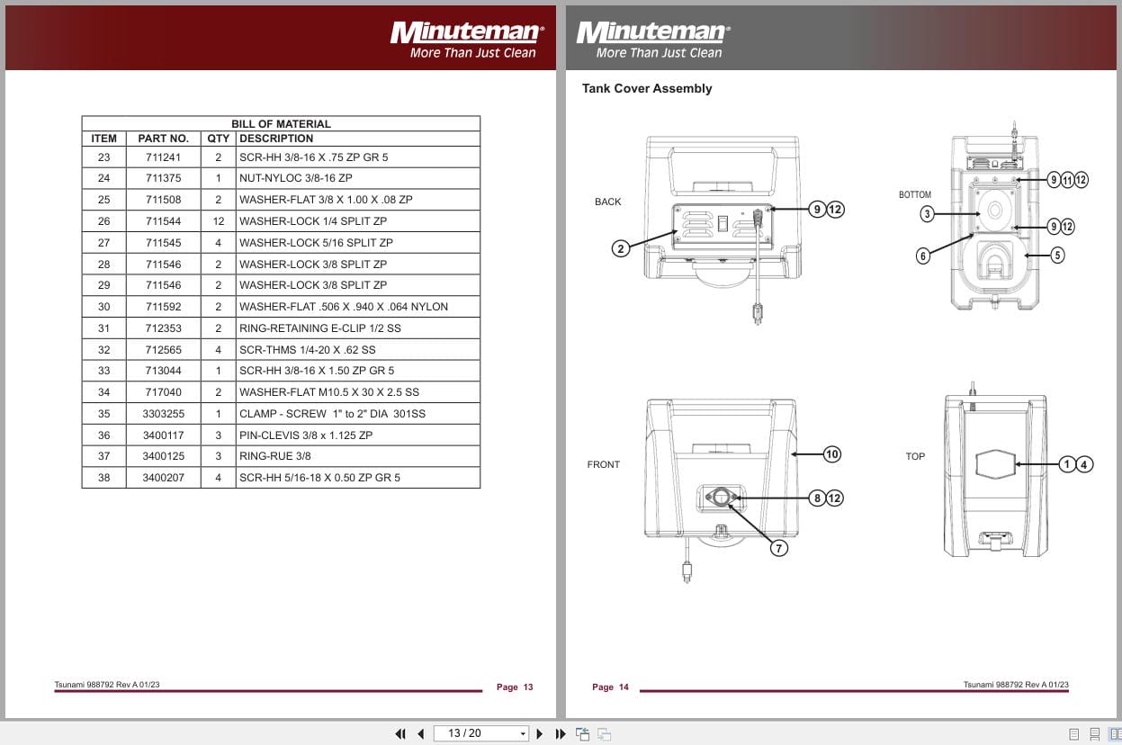 Minuteman Wet Dry Vacuum Tsunami T16WD T16W T16D Operation Service Parts 988792 2023 (3)