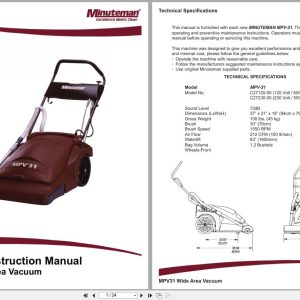 Minuteman Wide Area Vacuum MPV31 C27120-00 C27230-00 Parts And Instruction Manual Minuteman Wide Area Vacuum Mpv31 C27120 00 C27230 00 Parts And Instruction Manual (1)