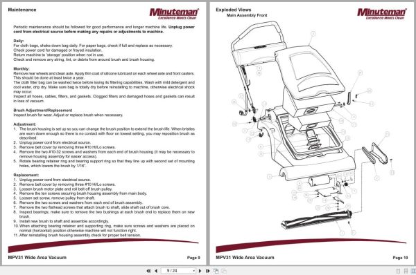 Minuteman Wide Area Vacuum MPV31 C27120-00 C27230-00 Parts And Instruction Manual Minuteman Wide Area Vacuum Mpv31 C27120 00 C27230 00 Parts And Instruction Manual (2)
