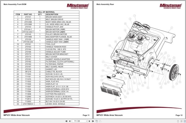 Minuteman Wide Area Vacuum MPV31 C27120-00 C27230-00 Parts And Instruction Manual Minuteman Wide Area Vacuum Mpv31 C27120 00 C27230 00 Parts And Instruction Manual (3)