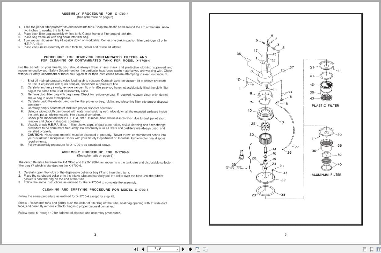 Minuteman X 1700 Vacuum C87504 01 To C87506 02 Operation Service Parts 987724 2002 (2)
