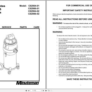 Minuteman X829 Asbestos Vacuum C82904 01 To C82906 02 Operation Service Parts 987945 2002 (1)