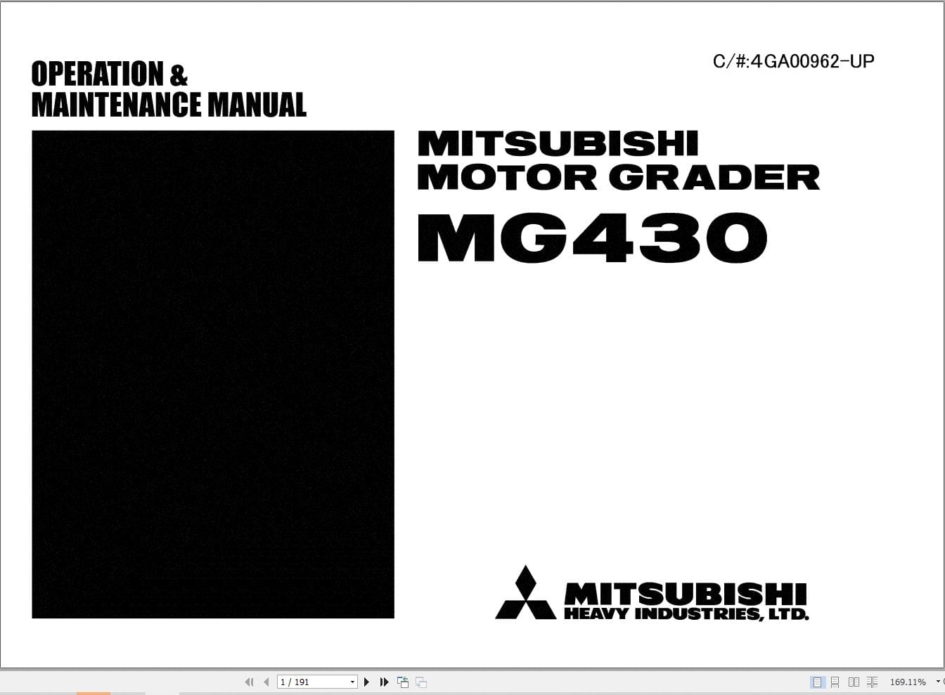 Mitsubishi Motor Grader MG430 Operation Maintenance Manual 99170 40170 (1)