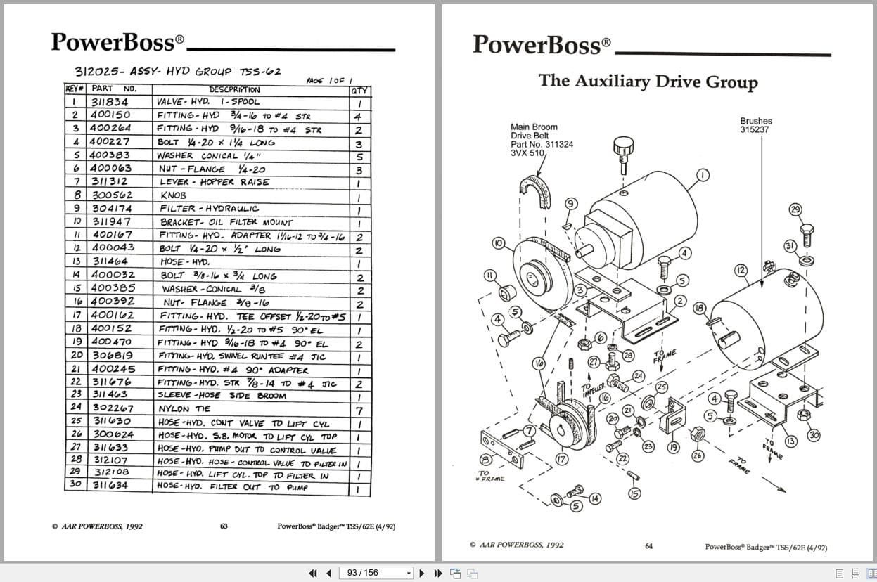 PowerBoss Badger Sweeper TSS 62E Operation Maintenance Parts (2)