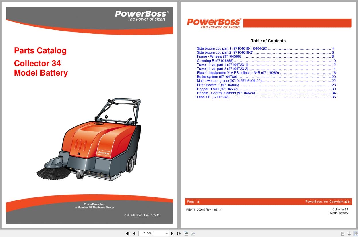 PowerBoss Battery Battery Sweeper Collector 34 Parts Catalog 4100045 2011 (1)