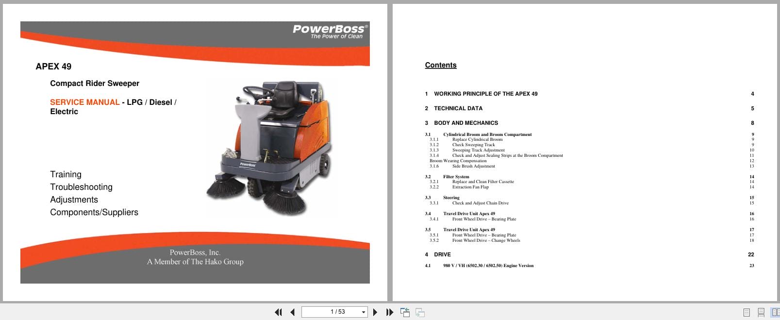 PowerBoss Compact Rider Sweeper APEX 49B LPG Diesel Electric Service Manual (1)