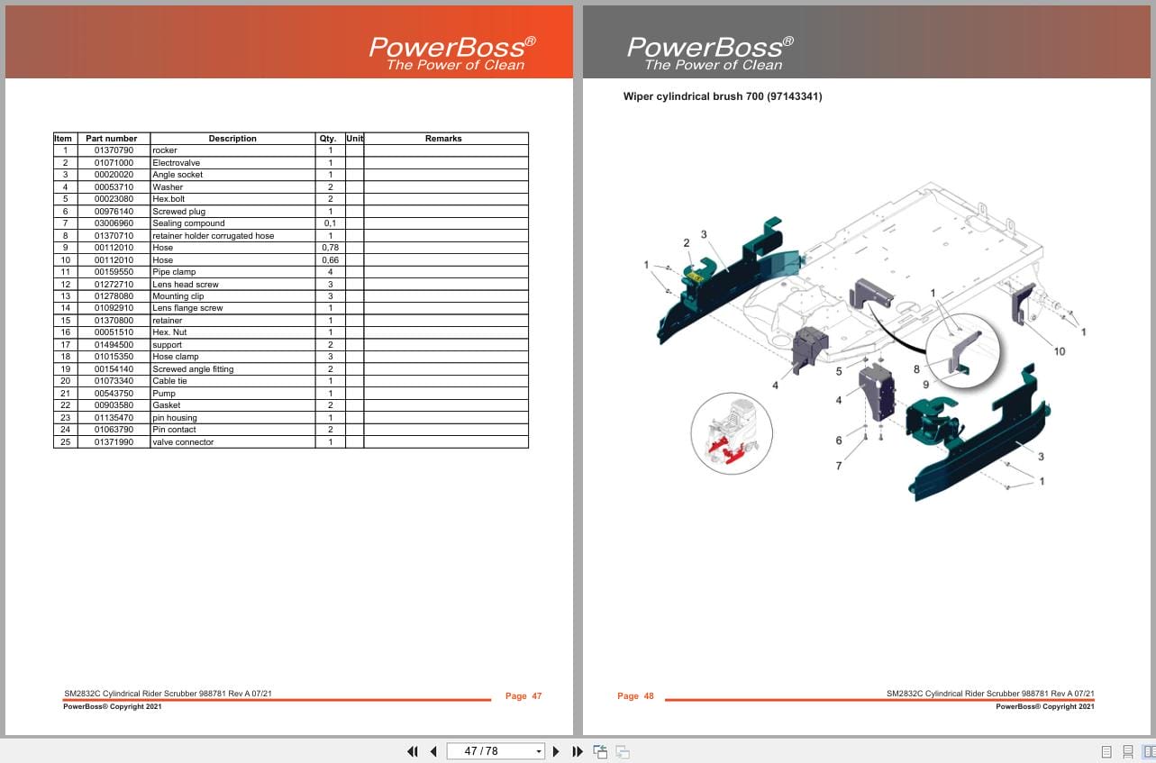 PowerBoss Cylindrical Rider Scrubber B120R SM2832C SM2832CQP Parts Catalog 988781 2021 (2)