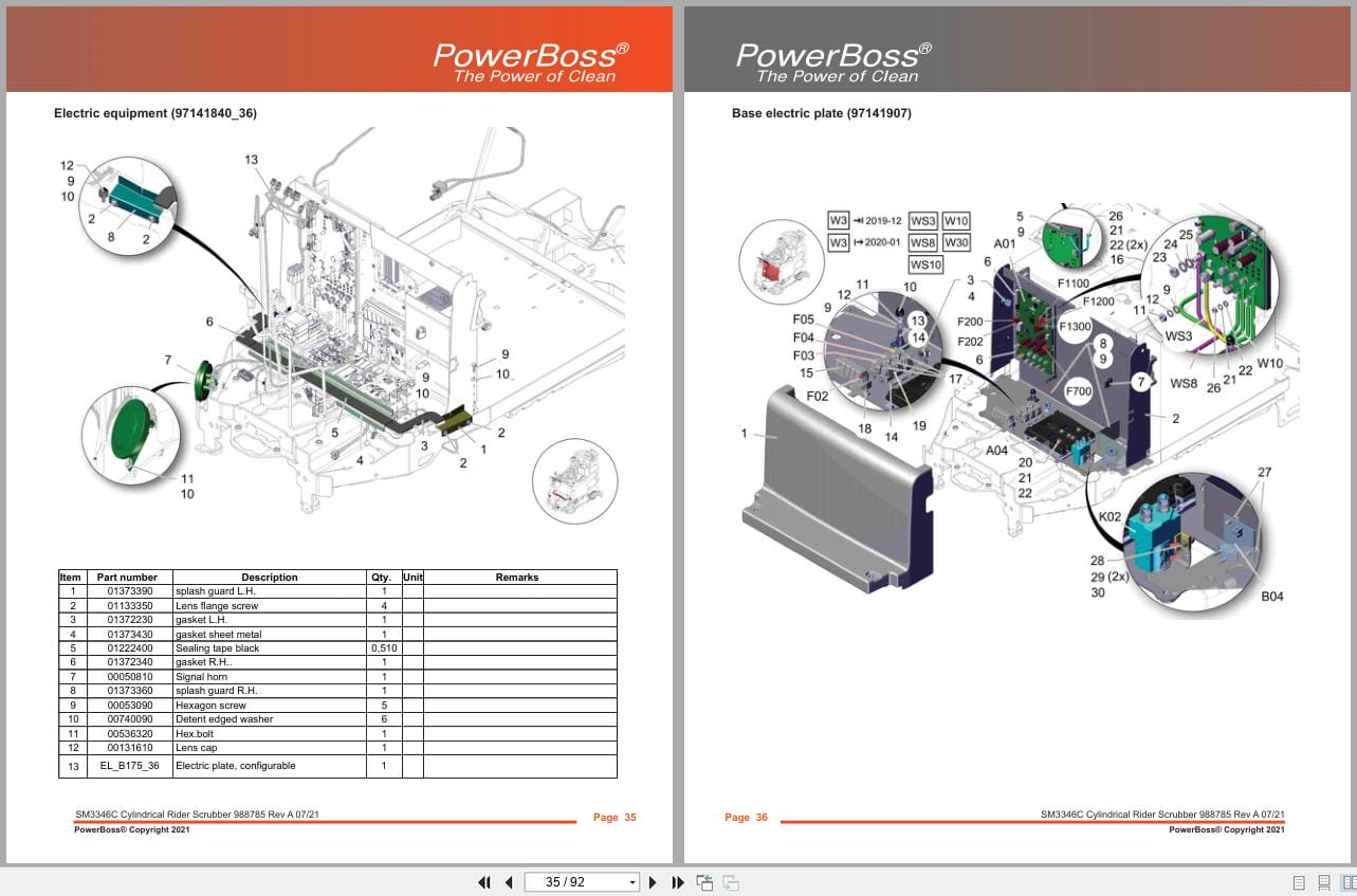 PowerBoss Cylindrical Rider Scrubber B175R SM3346C SM3346CQP Parts Catalog 988785 2021 (2)