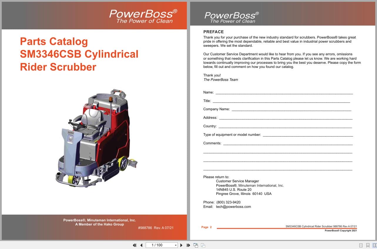 PowerBoss Cylindrical Rider Scrubber B175R SM3346CSB SM3346CSBQP Parts Catalog 988786 2021 (1)