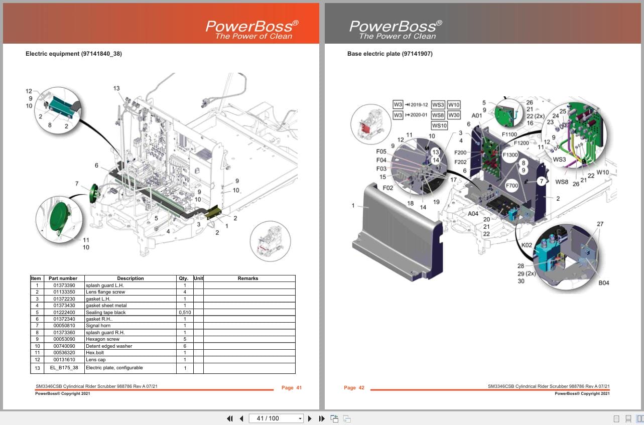 PowerBoss Cylindrical Rider Scrubber B175R SM3346CSB SM3346CSBQP Parts Catalog 988786 2021 (2)